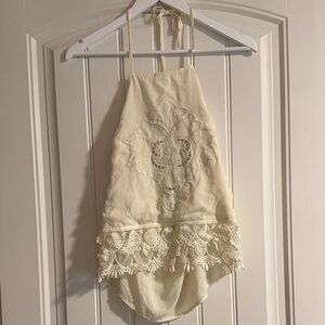Cream Halter Top with Lace Detailing